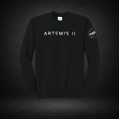 Black sweatshirt with 'ARTEMIS II' text and NASA logo on a dark background