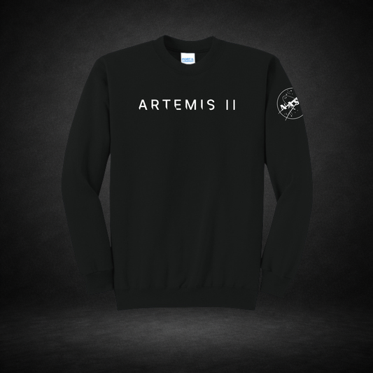 Black sweatshirt with 'ARTEMIS II' text and NASA logo on a dark background
