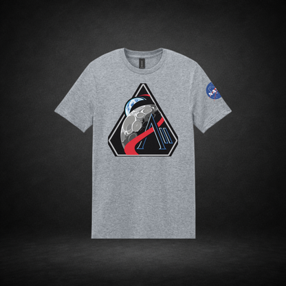 Gray t-shirt with Artemis II logo and NASA logo on a dark background